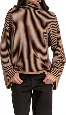 Elan Turtleneck Sweater In Tan/black Stripe