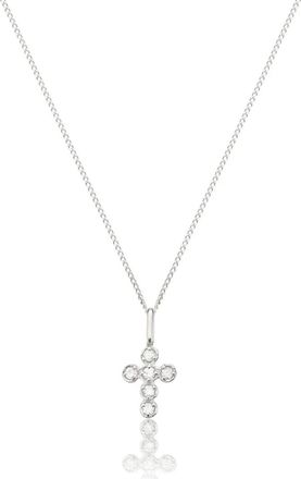 Lily & Roo Solid White Gold Genuine Diamond Rounded Tiny Cross Necklace