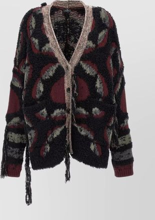 Etro oversized fringed cardigan ribbed cuffs