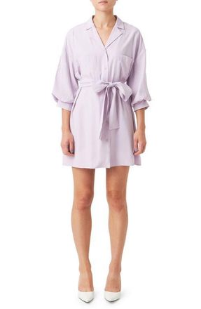 endless rose Tie Waist Mini Shirtdress in Lilac at Nordstrom, Size Large