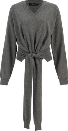 Dolce & Gabbana V-hals Kasjmier Pullover - Dames - Cashmere truien - Grijs - L - Kasjmier - Truien & Vesten
