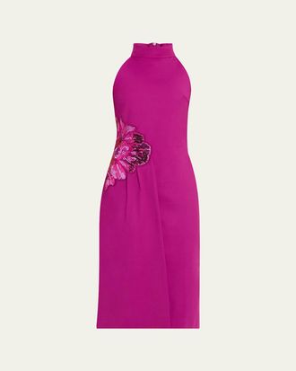 La Petite Robe Di Chiara Boni Sequin Floral Applique Halter Midi Dress