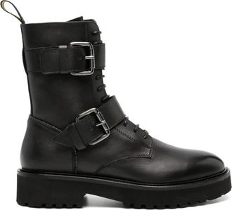 Doucal's Leren Laarsjes met Gespen en Veters - Dames - Veterlaarzen - Zwart - 37 EU - Leer - Schoenen