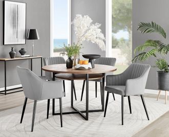 Furniturebox Adley Brown Wood Storage Dining Table & 4 Calla Black Leg Chairs in Grey