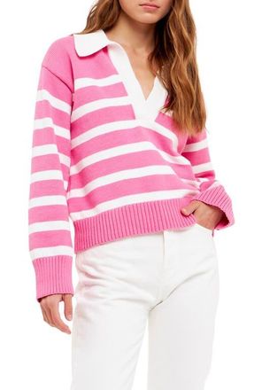 English Factory Stripe Collared Sweater in Pink/White at Nordstrom, Size Large