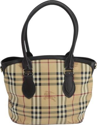 Burberry Nova Check Beige Canvas Handbag (Pre-Owned)