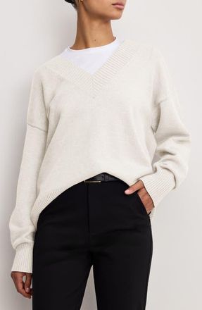 Good American Oversize V-Neck Sweater in Vanilla at Nordstrom, Size X-Small