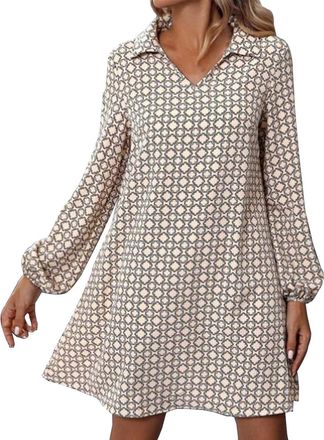 Generic Summer Dress Womens Light Vintage Ethnic Style Floral Pattern Bohemian Tunic Dress V-Neck Long Sleeve Beach Dresses Beautiful Summer Dresses Shirt Dre