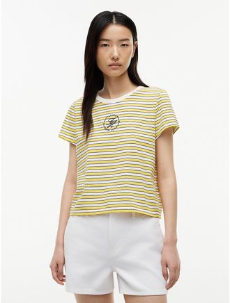 Tommy Hilfiger Womens Nautical Script Monogram Striped T-Shirt - Yellow - XXL