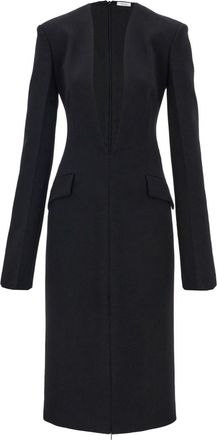 Ferragamo V-neck wool dress - women - Virgin Wool/Viscose/Polyester - 40 - Black