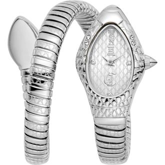 Just Cavalli Snake Wraparound Bracelet Watch, 20mm x 34.5mm in Silver at Nordstrom Rack