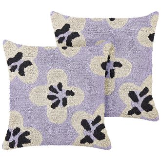 Beliani Beliani - Conjunto De 2 Cojines Decorativos Infantiles De Algod&oacute;n Con Motivo Floral 45 X 45 Cm Violeta Soapwort