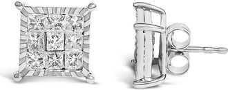 House of Brilliance Sterling Silver 1.0 Cttw Princess Diamond Composite Square Stud Earrings