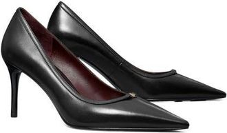 Tory Burch Double T Buckle Pointed Toe Pump in Perfect Black /Perfect Black at Nordstrom, Size 10.5