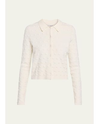 Lela Rose Pucker Dot Knit Collared Cardigan