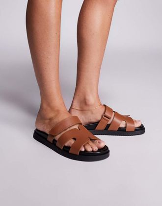 Steve Madden Missile - Sandali in pelle color cognac con listini-Marrone