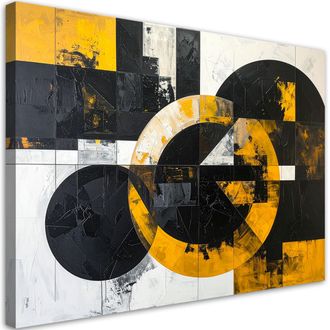 Feeby Impresi&oacute;n De Imagen, Abstracci&oacute;n Textura C&iacute;rculos Formas Negro Amarillo, 120x80