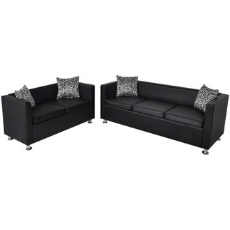 vidaXL Vidaxl - Conjunto De Sof&aacute;s De 2 Y 3 Plazas De Cuero Artificial Negro