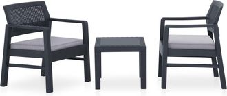 vidaXL Set De Muebles De Jard&iacute;n 3 Piezas Con Cojines Pl&aacute;stico Gris Vidaxl