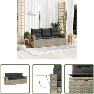 vidaXL Poltrona da giardino - Set Divano da Giardino 3pz con Cuscini Grigio Chiaro Polyrattan