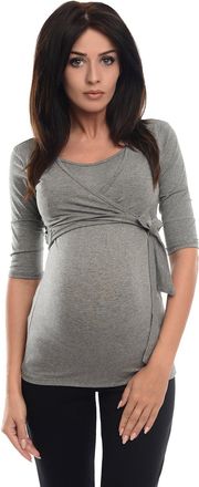 Purpless Maternity 2in1 Pregnancy and Nursing Wrap Top 3/4 Sleeved Tunic for Pregnant and Breastfeeding Women 7035 (18, Dark Gray Melange)