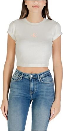 Calvin Klein Jeans Tops, Dames, Beige, S, Katoen, Monogram Logo Baby Tee