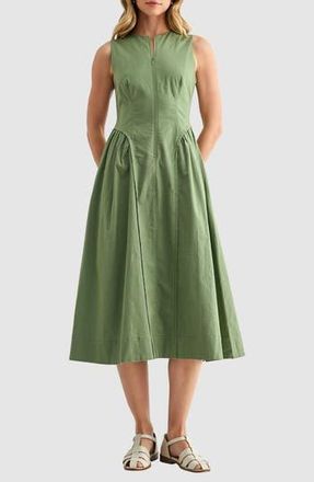 Mila Mae Front Zip Sleeveless Fit & Flare Midi Dress in Sage at Nordstrom Rack, Size X-Small