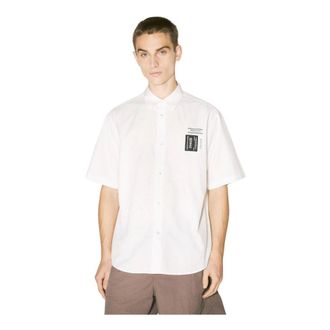 Undercover Short Sleeve Shirts, male, White, Size: 2XL Logo Patch Cotton Shirt