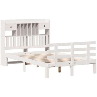 vidaXL Cama Con Estanter&iacute;a Sin Colch&oacute;n Madera Maciza Blanca 135x190 Cm Vidaxl