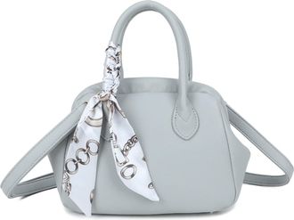 Generic Womens Handbag with Scarf, Structured Dome Shape, Top Handle, Crossbody Strap (Grey)