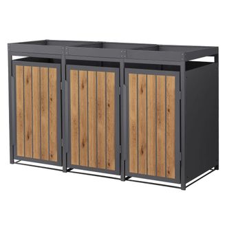 ML Design Cobertizo para 3 cubos de basura 240l antracita roble claro, macetero