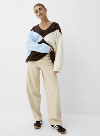 Jack & Jones Womens Fuji sand-coloured denim barrel-leg jean