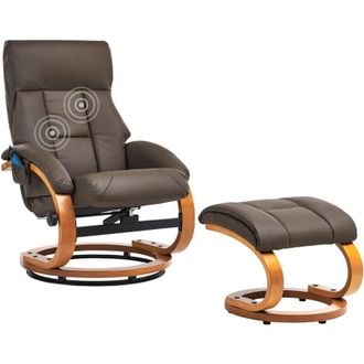 Beliani Beliani - Faux Leather Recliner Chair with Footstool Massage Heated Swivel Brown Force