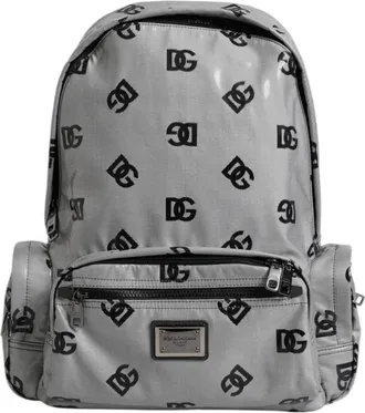 Dolce & Gabbana Mens Logo-Printed Backpack Gray Polyester Cotton Calf