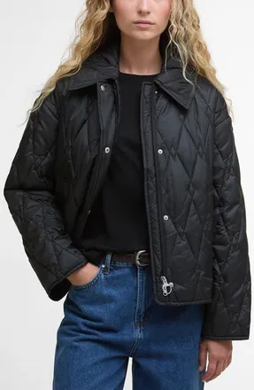 Barbour Bernadette Quilted Barn Jacket in Black/Onyx Tartan at Nordstrom, Size 10 Us