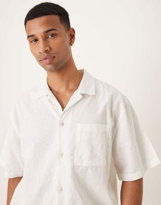 Cotton On Eli - Camicia a maniche corte in misto lino bianca testurizzata-Bianco
