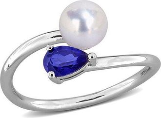 Rina Limor Silver 0.67 Ct. Tw. Lab-Grown Sapphire & 6-6.5Mm Pearl Bypass Ring