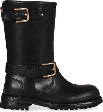 Dolce & Gabbana Kalfsleren Bikerlaarzen - Dames - Hoge Laarzen - Zwart - 40 EU - Leer - Schoenen