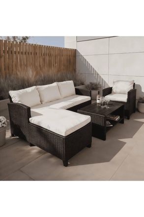 Home Source Industries Trapani 4 Piece Garden Patio Furniture Set Corner Sofa Table Chair in Black