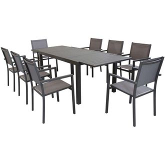 Milani Home DEXTER - set tavolo in alluminio cm 160/240 x 90 x 75 h con 8 poltrone Venus