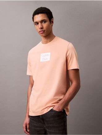 Calvin Klein Jeans Calvin Klein Mens Box Logo Graphic Classic T-Shirt - Orange - XS