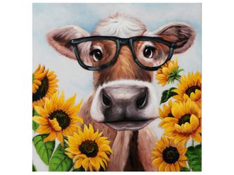 Schubiger M&ouml;bel Bild Kuh mit Brille im Sonnenblumenfeld