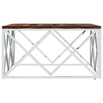 Berkfield Home Decorative Coffee Table Stainless Steel & Solid Wood Reclaimed in Silver
