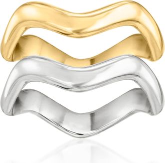 Ross-Simons Italian Sterling Silver and 18kt Gold Over Sterling Jewelry Set: 2 Wavy Rings