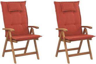 Beliani Conjunto De 2 Sillas De Jard&iacute;n De Madera De Acacia Plegables R&uacute;stico Con Cojines De Color Rojo Java