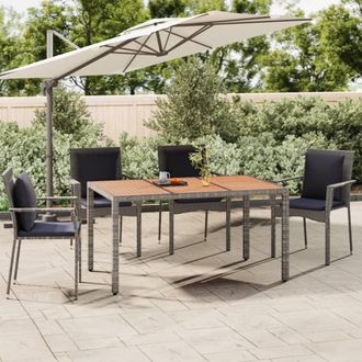 vidaXL Mesa De Jard&iacute;n Rat&aacute;n Pe Gris Y Superficie Madera Maciza Acacia Vidaxl