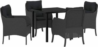vidaXL Garden Dining Set with Cushion 5 pcs Black Poly rattan vidaXL