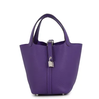 Herm&egrave;s Purple Taurillon Clemence Leather Handbag Tote Bag