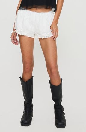 Princess Polly Tonal Stripe Lace Trim Cotton Shorts in White at Nordstrom, Size 12