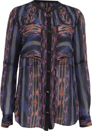 Proenza Schouler Patterned Long Sleeve Blouse in Multicolor Silk